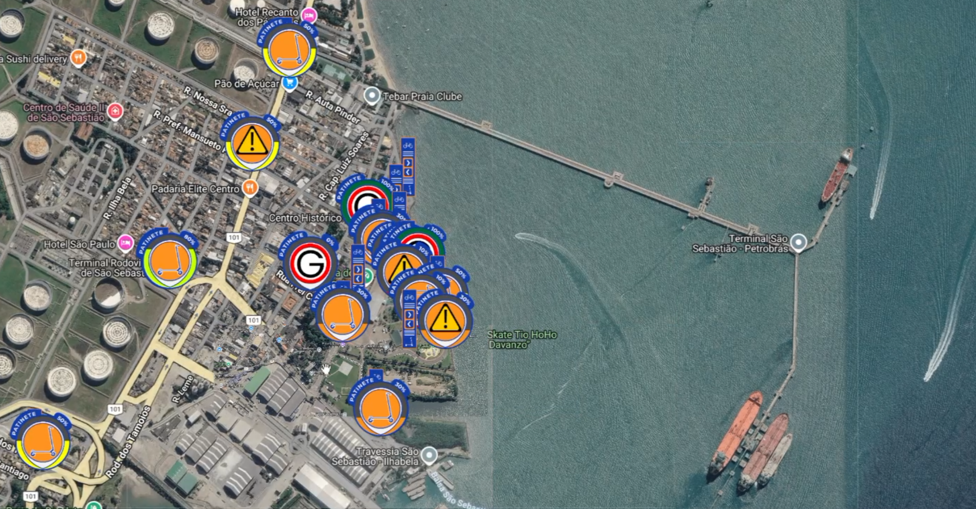 Fleet map showing every scooter, its battery level, and its real position in the city.