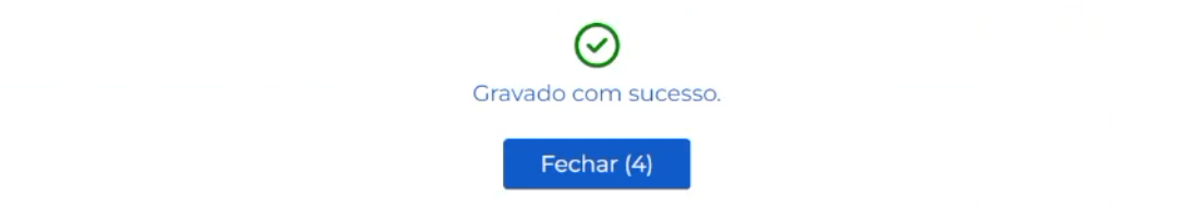 The message "Gravado com sucesso." ("Saved successfully.") shown by the panel after the command.